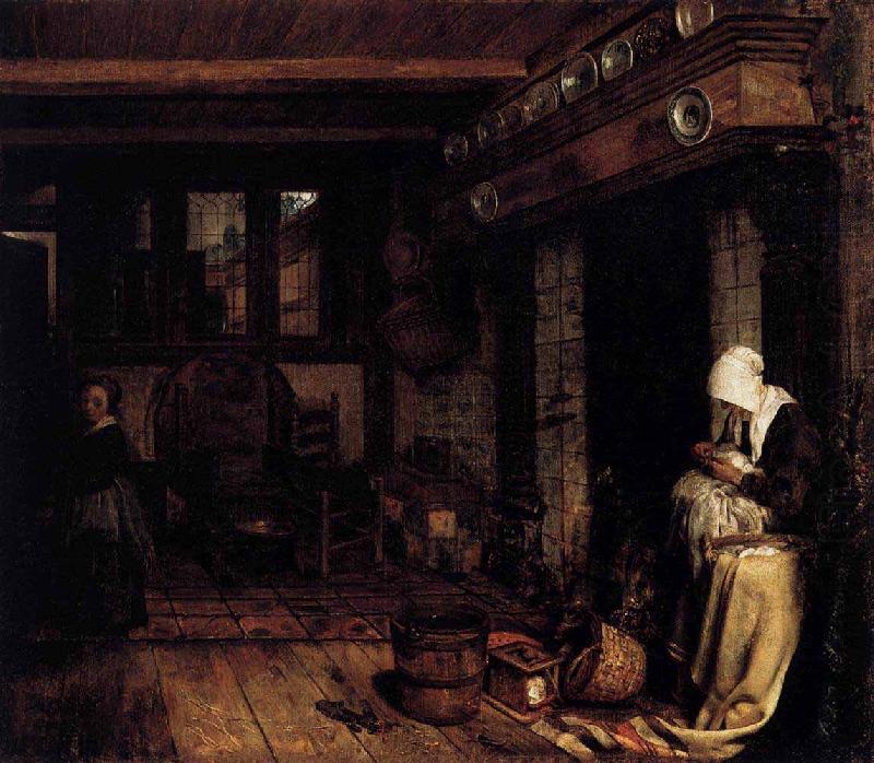 Dutch Interior with Woman Sewing, Esaias Boursse